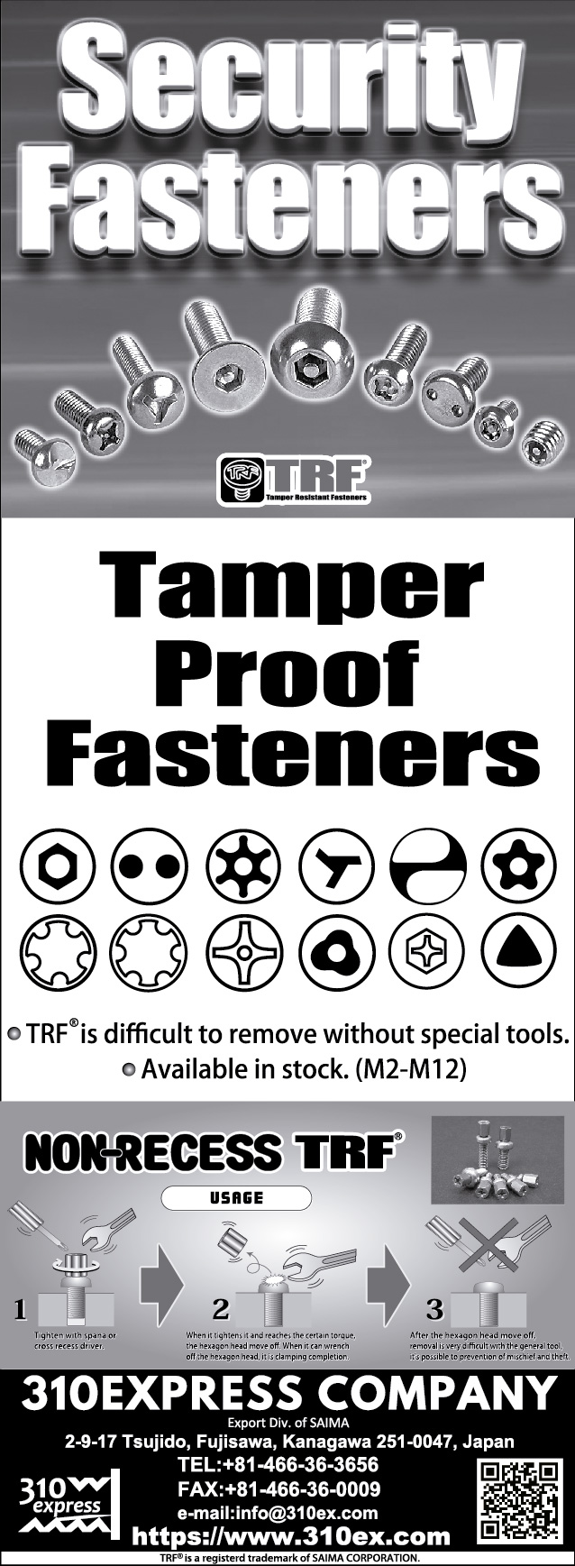 310EXPRESS COMPANY (A Div. of SAIMA CORP.) , Security Fasteners, Tamper Resistant Fasteners , Tamper-proof Bolts