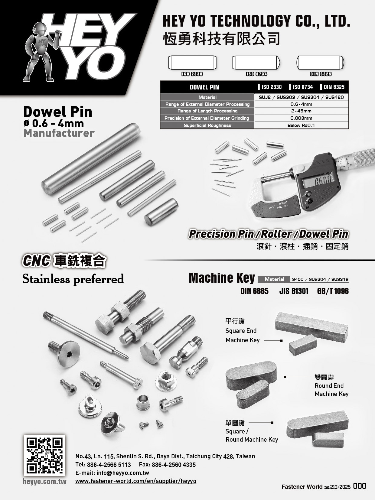 HEY YO TECHNOLOGY CO., LTD. , Dowel Pin, Machine Key