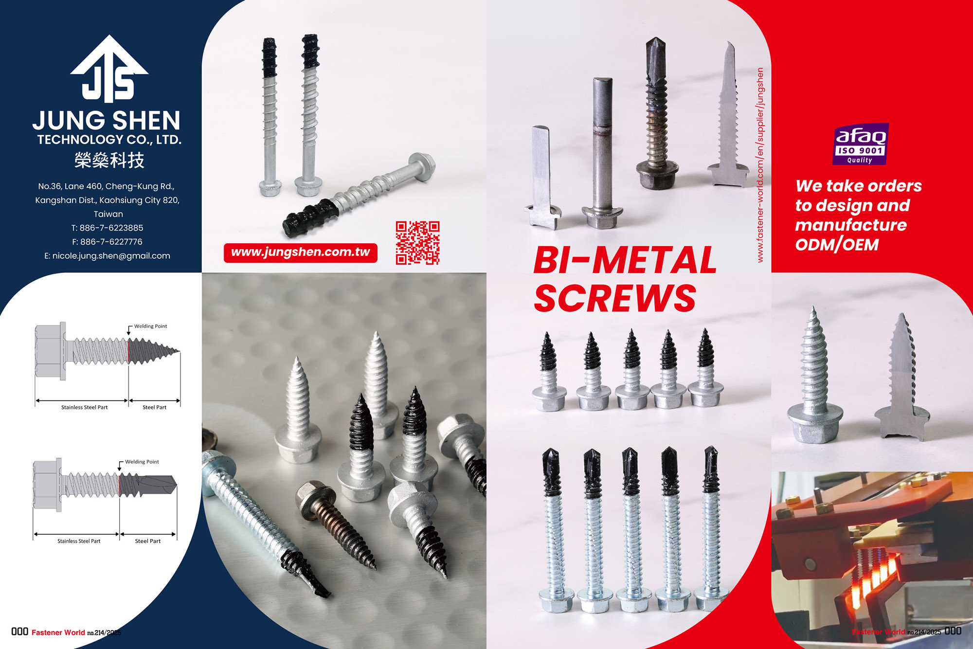 JUNG SHEN TECHNOLOGY CO., LTD. , Bi-Metal Screws, Bi-Metal Self Drilling Screws, Bi-Metal Tapping Screws, Automatic Welding & Automatic Inspection